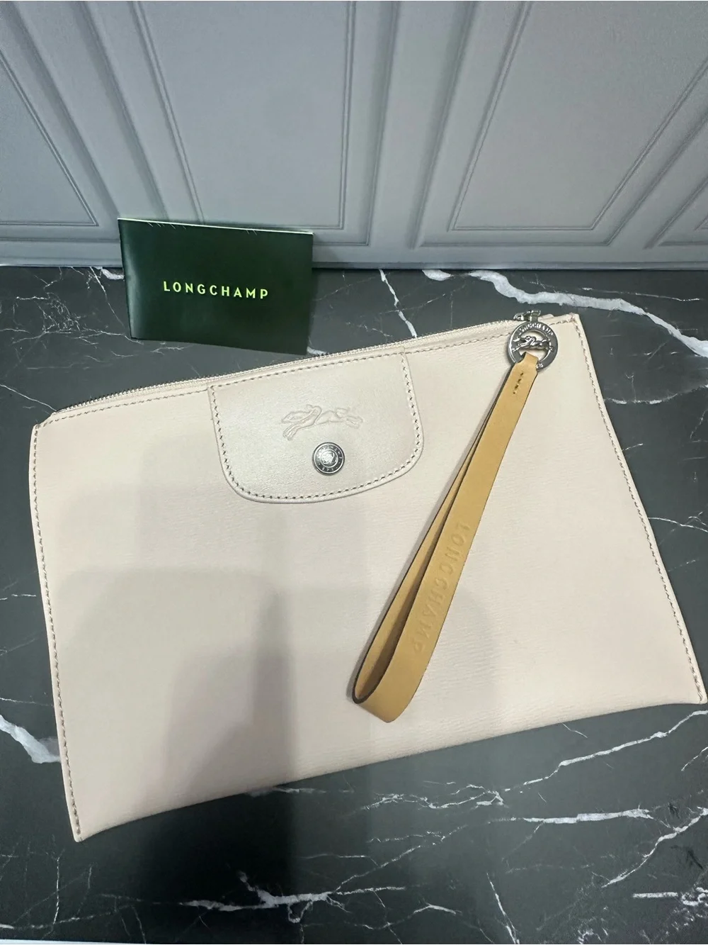 Longchamp Le Pliage City Flat Pouch Leather Blush NWT RARE